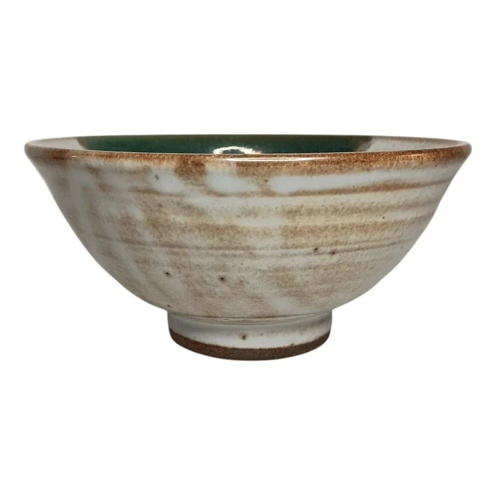 Studio Pottery Bowl Cream Green Blue Tan Signed Harris Ramen Rice Noodle Bowl